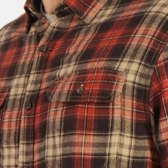 George Men's Button Down Red Tan & Black Plaid Flannel Double Pocket Shirt-SZ:M - Picture 5 of 16